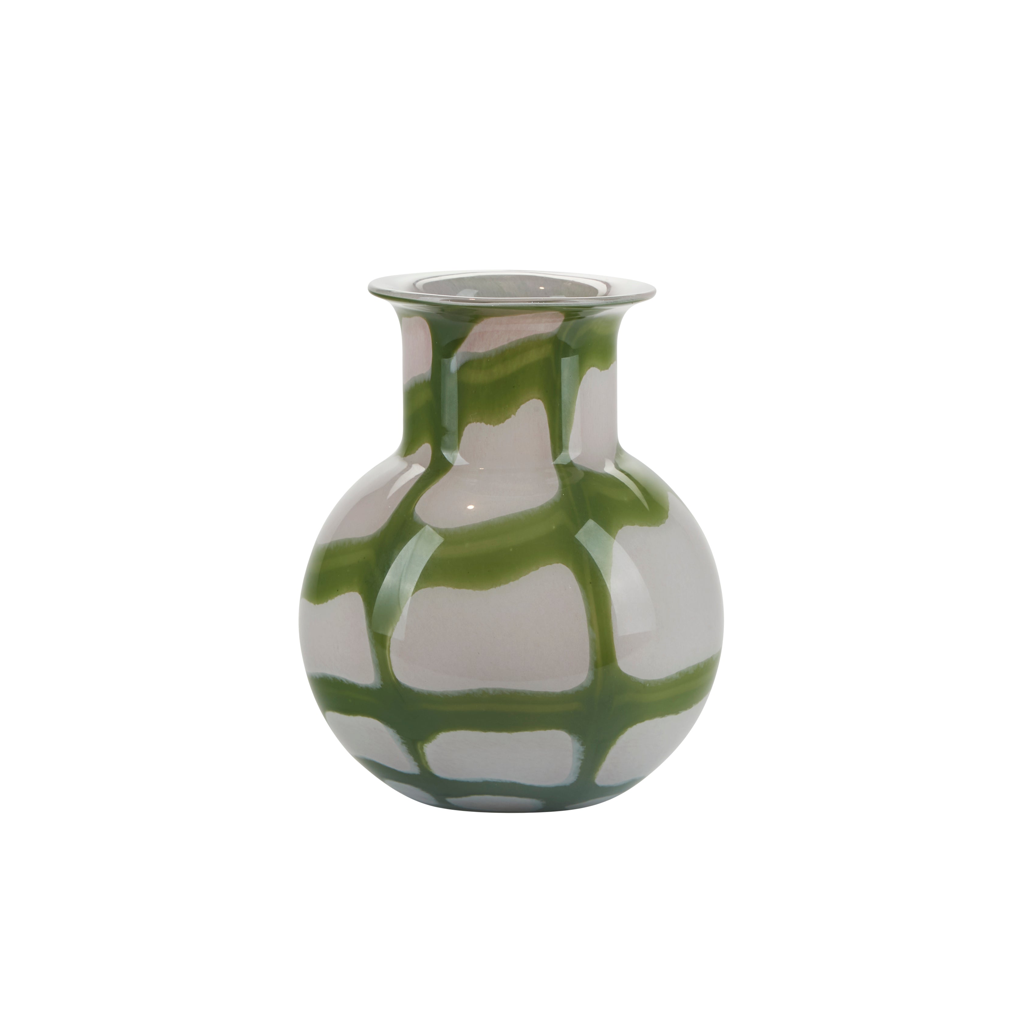 Check vase med hals, rosa/grøn - H17,5 cm.